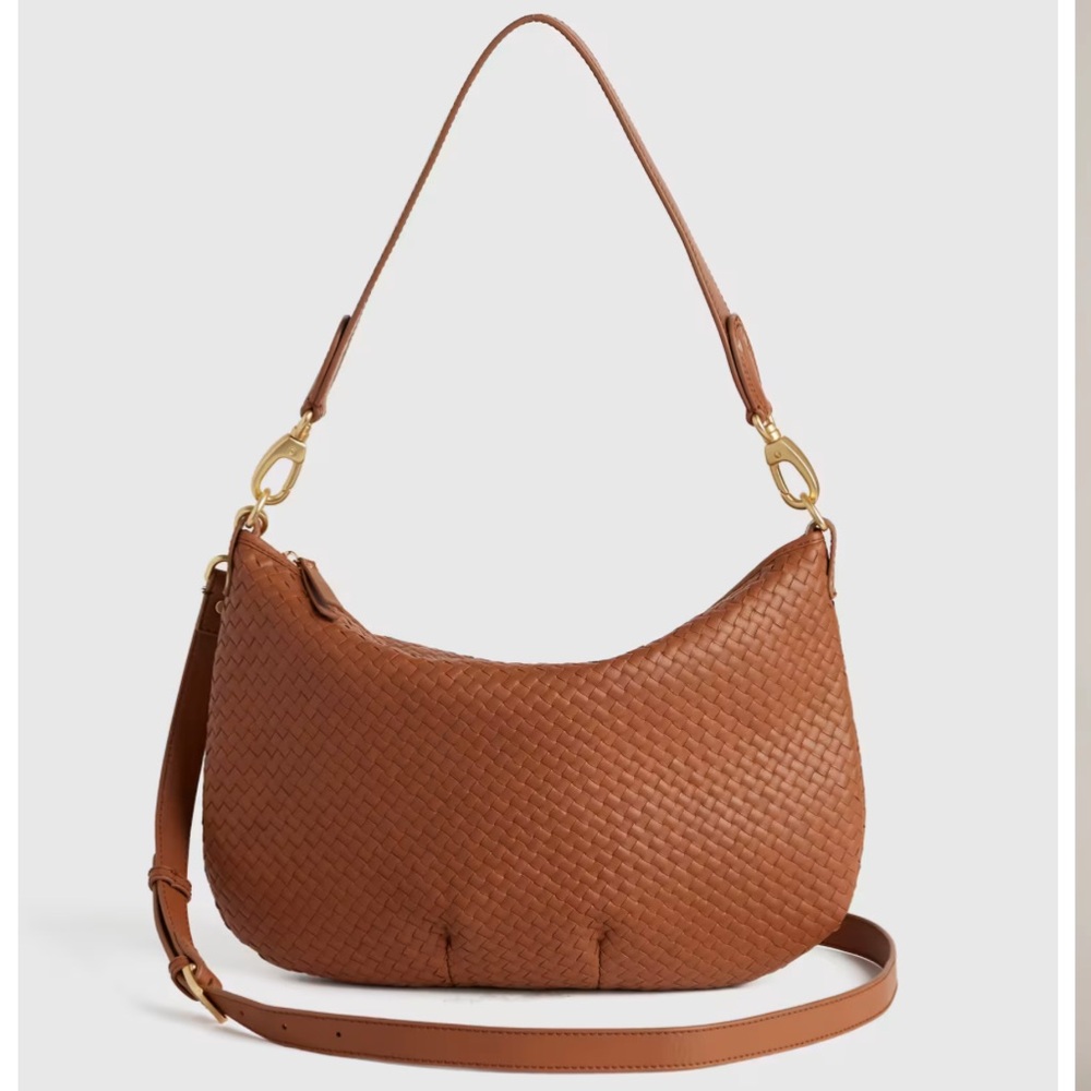 Quince Italian Leather Convertible Crescent Handwoven Shoulder Bag